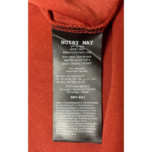 Noisy May Women's XS Crew Neck Sweater Rust Red Back Zipper Cozy Fall Essential - Picture 10 of 12